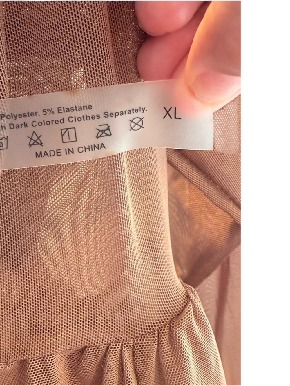 Sheer Nude Mesh Maxi Dress with Deep V and Layered Skirt - Picture 3 of 9